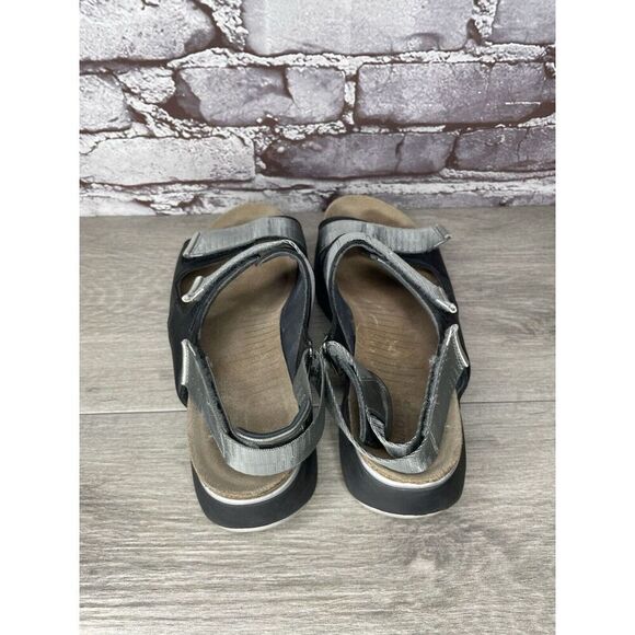 Naot Black Leather Gray Textile Wedge Ankle Strap Sandals Women Sz 38EU/7.5M US - Picture 4 of 16